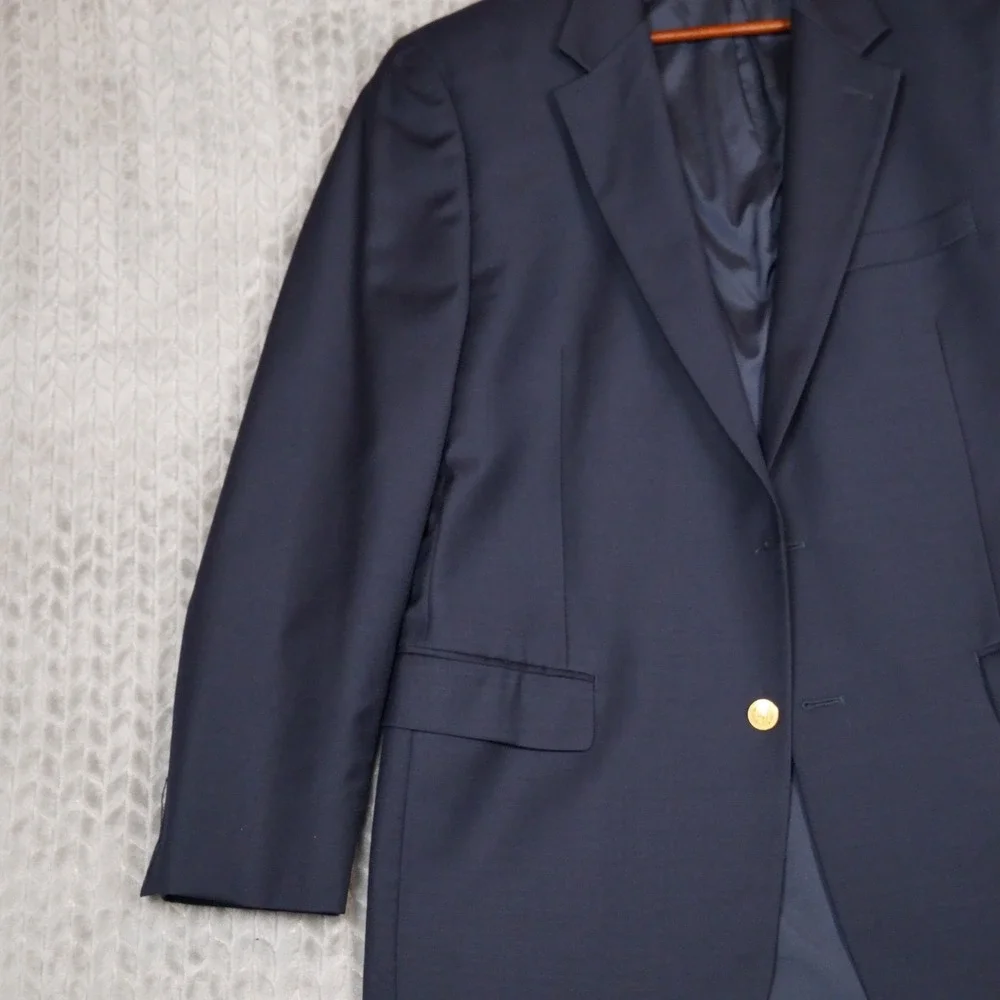 Lauren Ralph Lauren Blazer Men 42L Navy Gold Button Wool Blend Sport Coat (Fair)